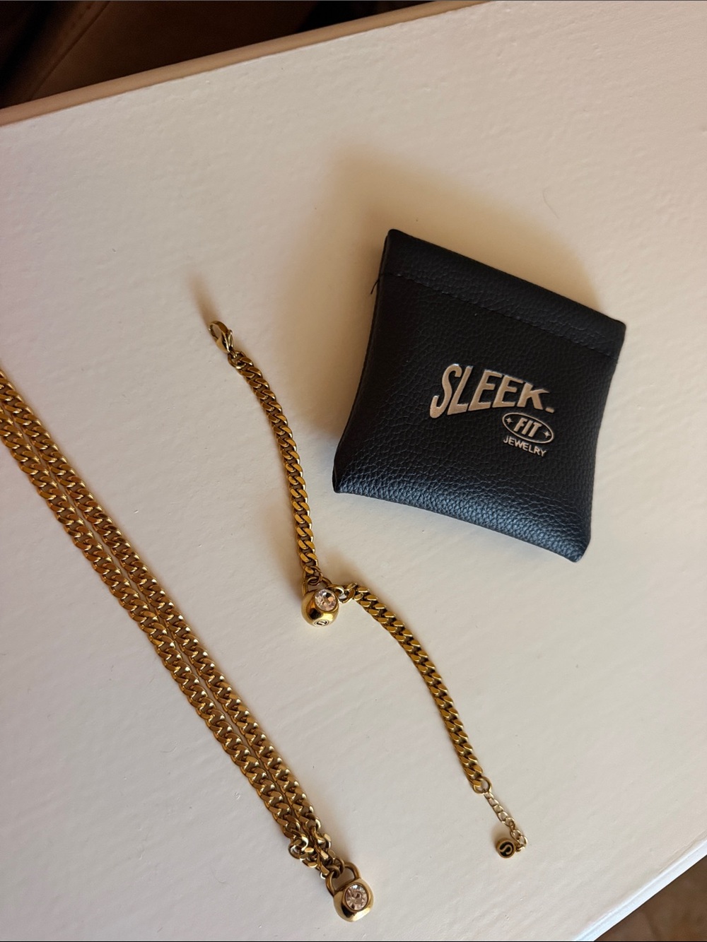 Gold Tone Adjustable Chain Bracelet and Necklace Set
